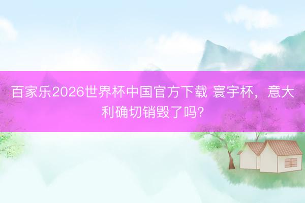 百家乐2026世界杯中国官方下载 寰宇杯，意大利确切销毁了吗？